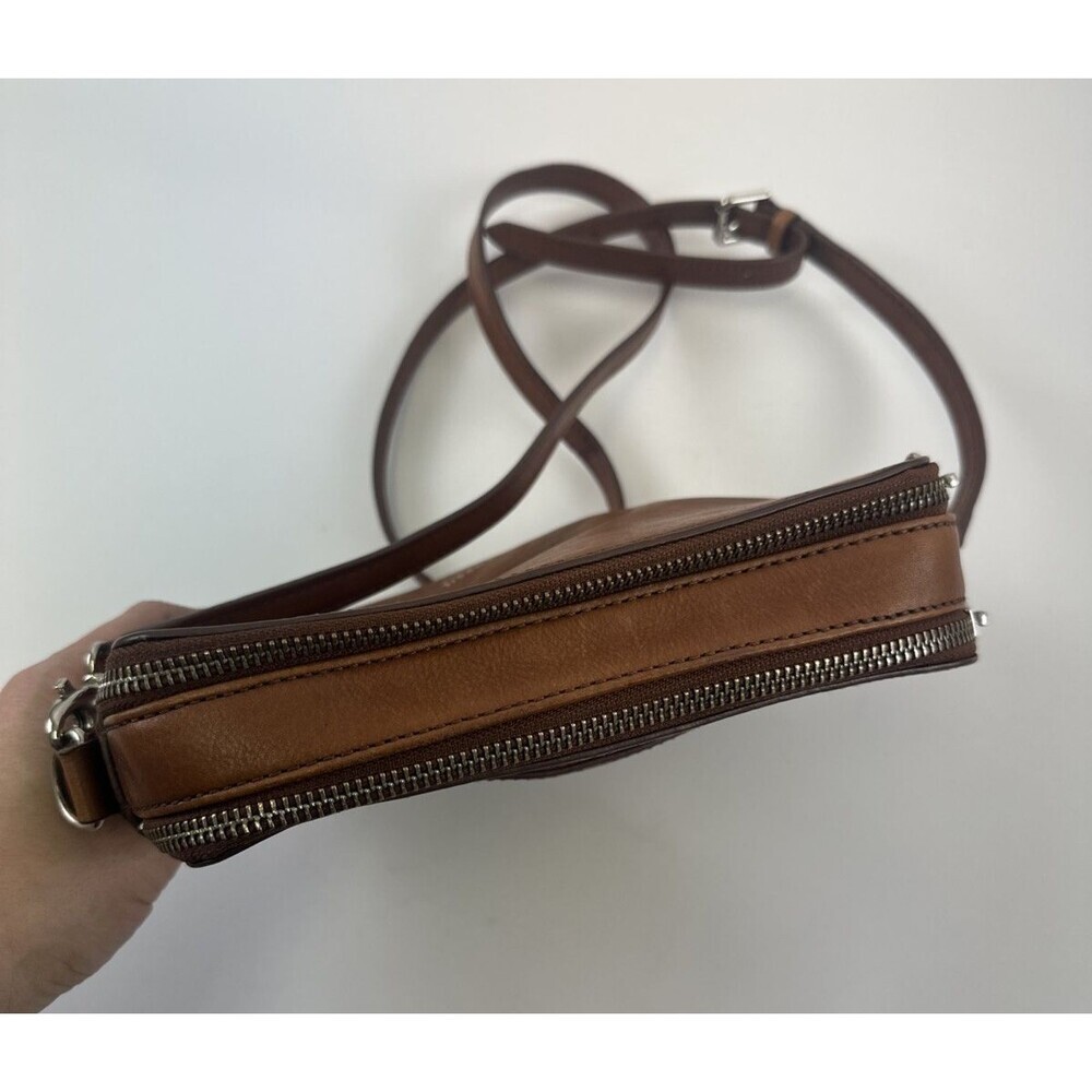 Fossil Sydney Mini Crossbody Bag Purse Smooth Tan Leather Zip Around Adjustable - Picture 5 of 16